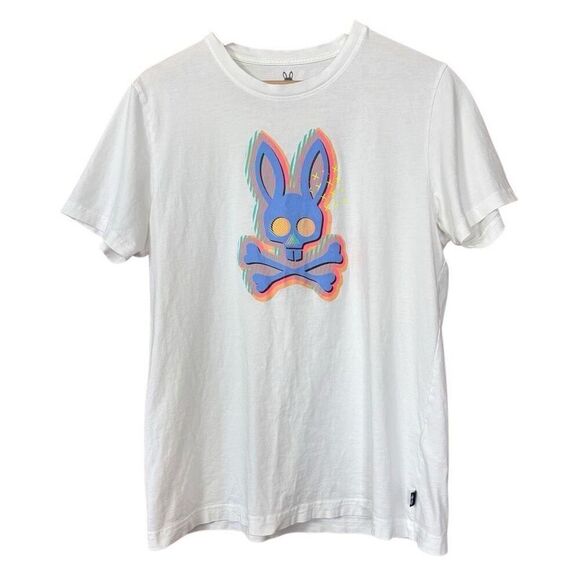 Psycho Bunny Ethan Deco Bunny White Men's Tee Shirt Pima cotton small - Picture 1 of 12